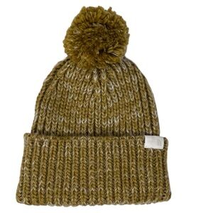 The North Face Cozy Chunky Pom Cabin Beanie Cuffed Antelope Tan Gardenia White